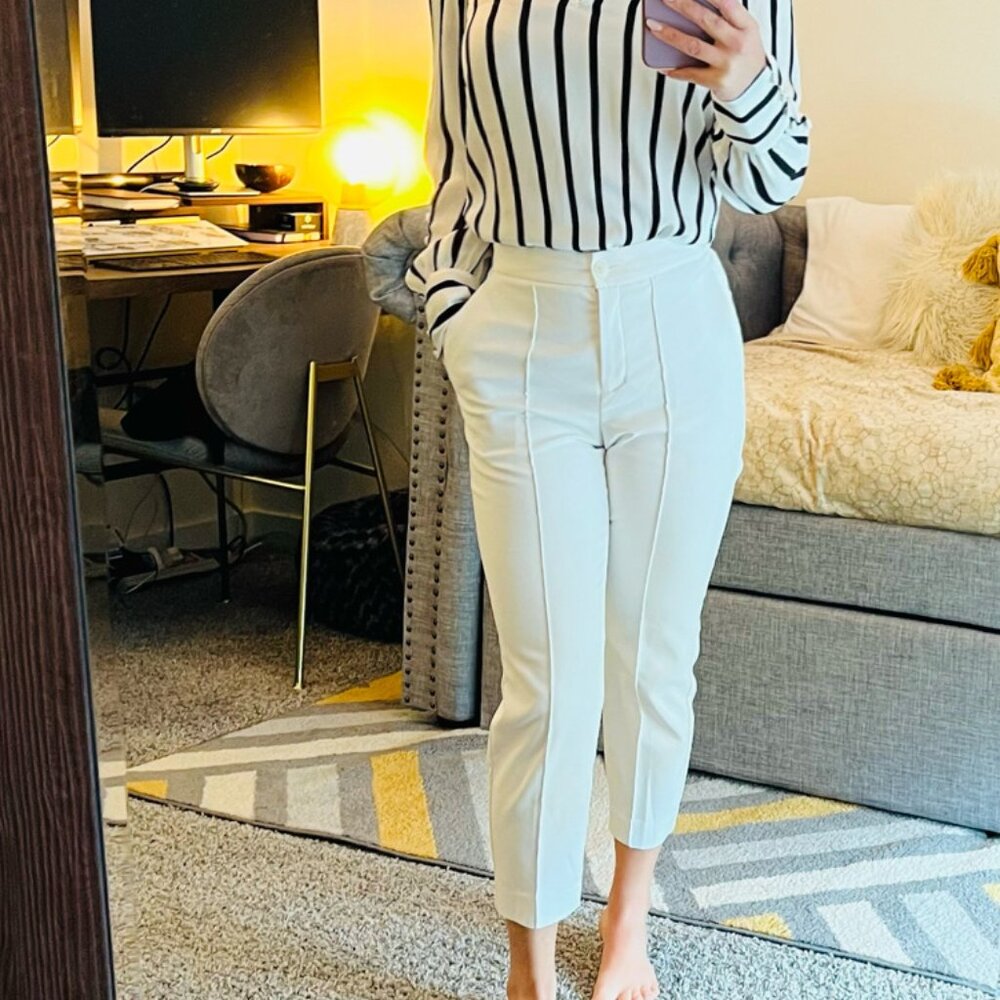 High Waisted Seamed Twill Ankle Pant - SZ 0S/0P